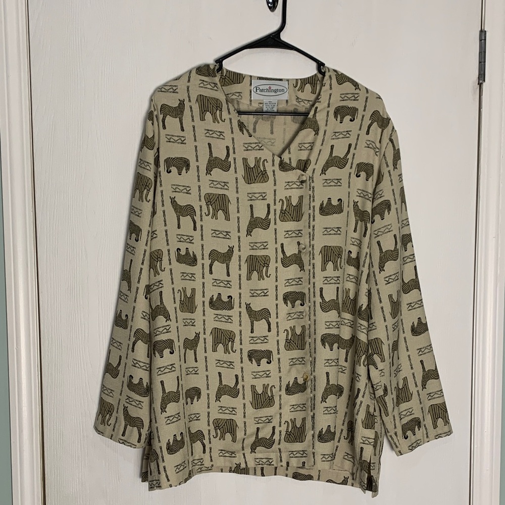 Patchington Khaki Safari Animal Pattern Button Down Shirt Size XL